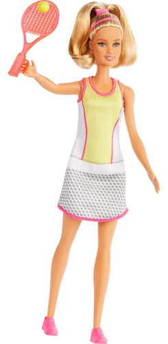 Barbie Muñeca Rubia Con Traje De Tenis, Raqueta Y Pelota