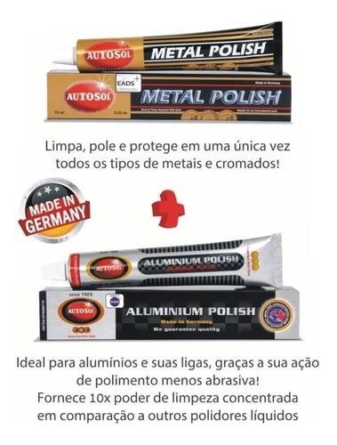 Polidor Aluminio Autosol Brilho Proteção + Polidor De Metais