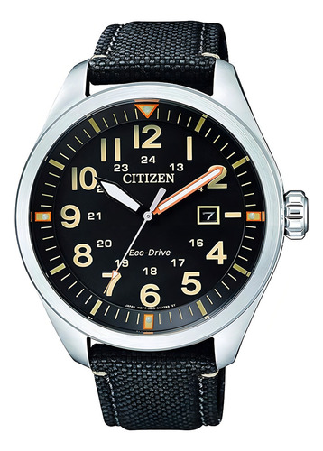 Reloj Citizen Aw5000-24e Analógico De Cuarzo Eco-drive Color de la correa Negro Color del bisel Acero inoxidable Color del fondo Negro