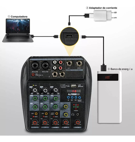 Mezcladora 4 Canales Consola Audio Sonido Tarjeta Mixer Usb