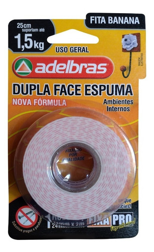 5 Fitas Dupla Face Espuma Fixa Pro Adelbras 24mm X 2m