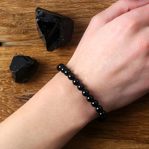 Pulseira De Bolinhas Pedra Onix Com Fio Silicone Unissex
