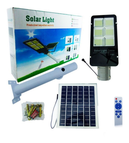 Foco Solar Kit 200 Led, 200w, Con Poste Y Control Remoto.