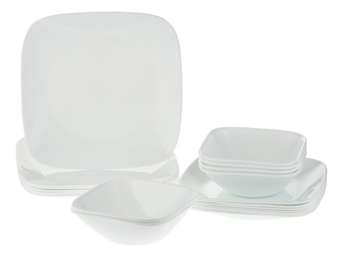 Vajilla Corelle Square Pure White De 18 Piezas, Servicio Par