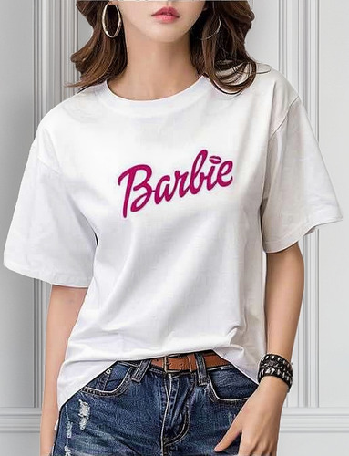 Polera Algodon Barbie Dama Regalo Blanco O Negro