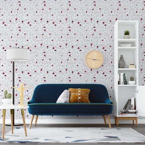 Imagem 3 de 5 de Papel De Parede Adesivo Granilite Cinza E Vermelho N07139 0,