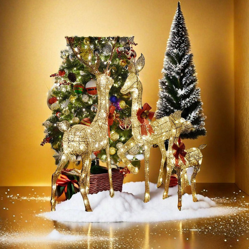 3 Adornos Navideños De Ciervos Iluminados, Familia De Renos