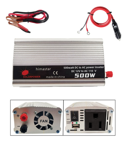 Inversor De Corriente Para Auto 500w 12v A 110v Con Accesori