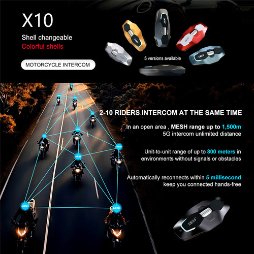 Ejeas X10 Motorcycle Helmet Intercom 5g Networking, Green