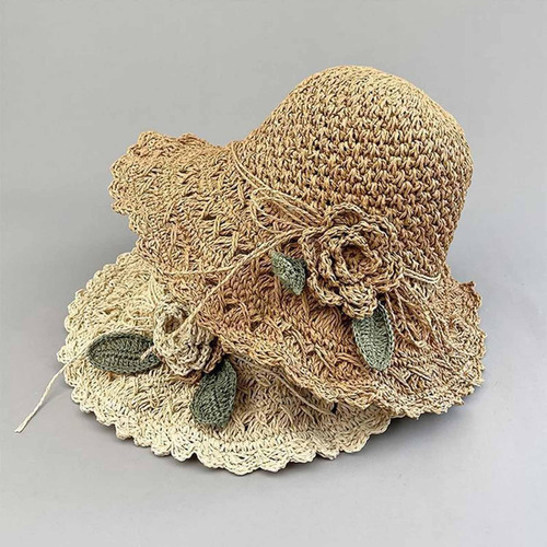 Elegante Sombrero De Paja De Ganchillo Con Detalle De