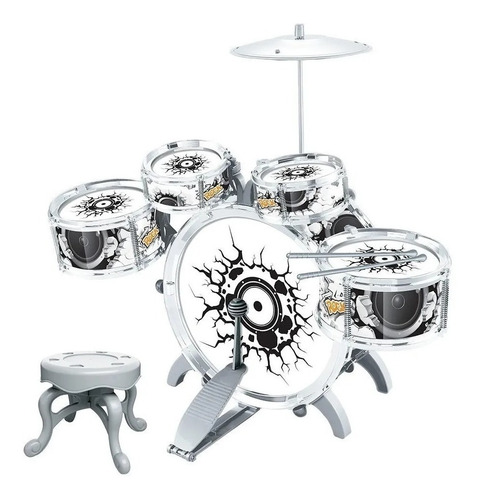 Bateria Infantil Rock Party Com Banquinho Banqueta Meninos
