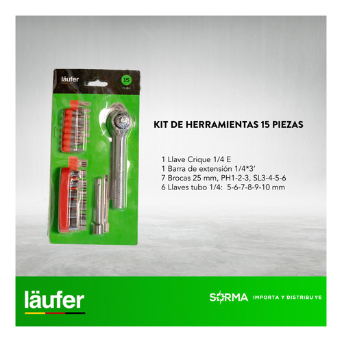 Imagen 2 de 9 de Juego De Lave Herramientas Tubo 15 Pcs Laufer Moto Auto
