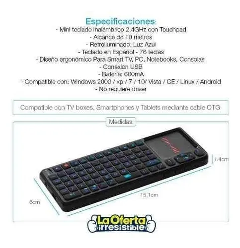 Mini Teclado Inalambrico Touchpad Smart Tv Retroiluminado