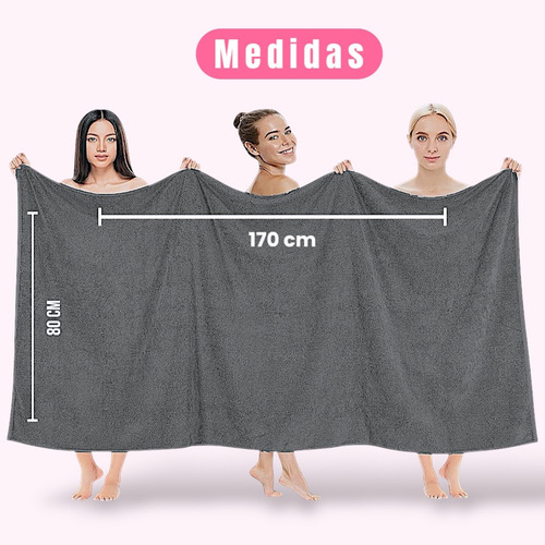 Toalla Extra Larga 170x80, 100% Algodón Mexicano, Si Seca Gris Oxford Lisa