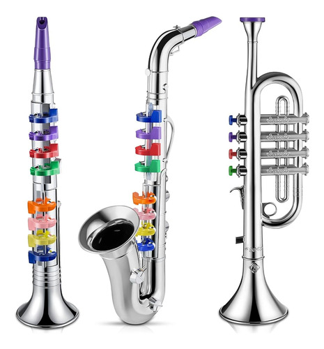 Set De 3 Saxofones Para Niños Instrumentos Musicales Toy Sax
