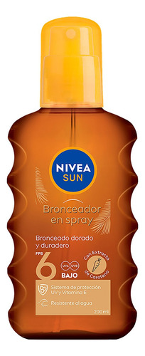 Aceite Bronceador Nivea Sun Resistente Al Agua Fps 6 200 Ml