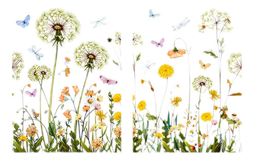 2 X 2x Garden Flowers Window Stickers Decorative Removable
