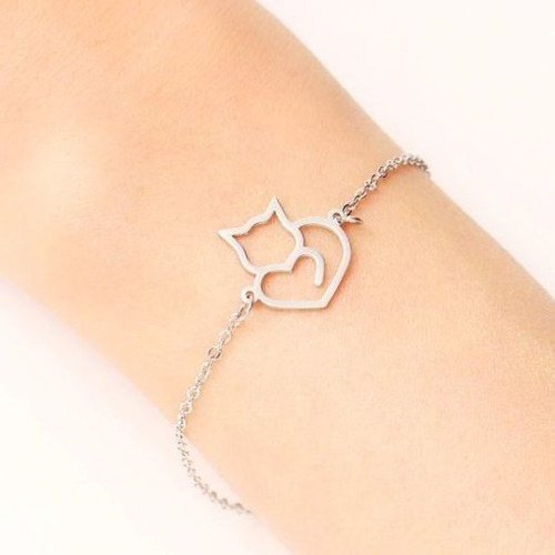 Para Los Amantes De Gatitos -pulseras En Plata Diseño Gato