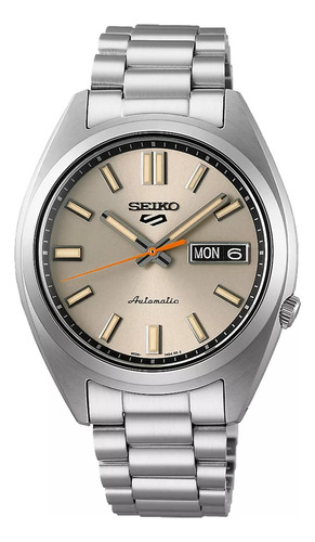 Reloj Seiko Srpk91k1 Automatico 5 Sport Wr100m Acero Beige Malla Plateado Bisel Plateado