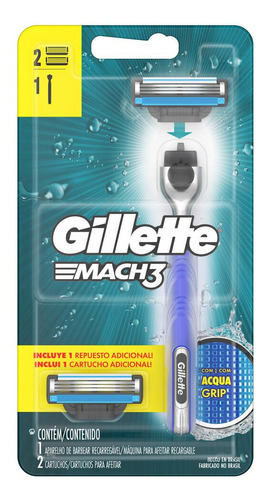 Aparelho De Barbear Gillette Mach3 Acqua Grip C/ 2 Un.