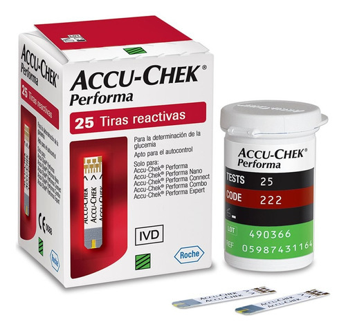 Tira Reactiva Accu-chek Performa, 25 Unidades, Color Gris/negro