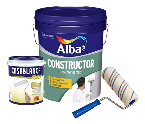 Kit Pintura Alba Profesional 20l Fijador Casablanca Rodillo