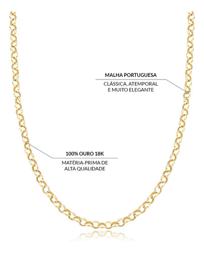 Gargantilha Portuguesa De 3.9mm Em Ouro 18k Com 70cm 70,0 Cm