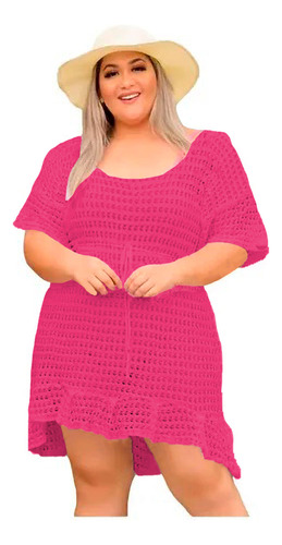 Saída De Praia Tricot Plus Size Babado Manguinha 50 Ao 58