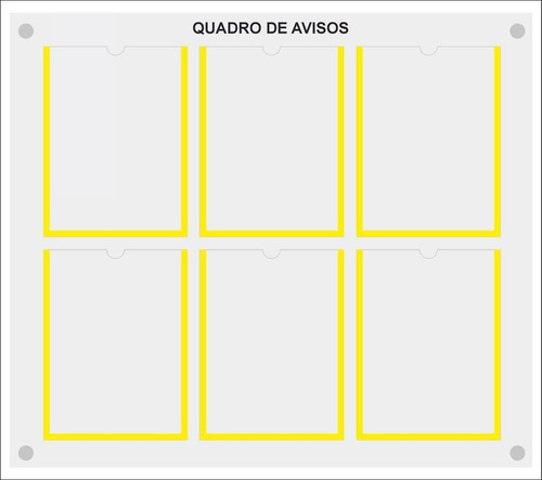 Quadro De Aviso E Gestão Com 6 Displays A4 Acrílico Amarelo