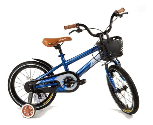 Imagen 2 de 2 de Bicicleta paseo infantil Lamborghini Retro R16 frenos v-brakes color azul con ruedas de entrenamiento