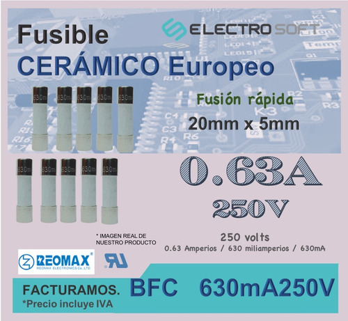 10pz Fusible Cerámico Europeo 0.63a 250v | 630ma