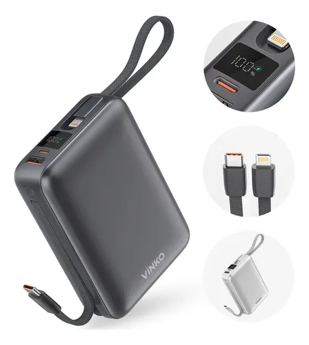 Vinko Power Bank 20000mah Turbo 22,5w Com 2 Cabos E Tela V10