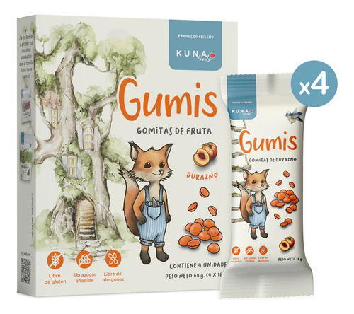 Gumis Gomitas De Fruta Kuna Foods Durazno - 4 Unidades