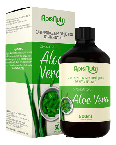 Aloe Vera Babosa Suplemento Líquido Com 500ml Da Apisnutri Sabor Sem Sabor