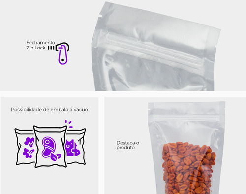 Embalagem Com Fecho Ziplock Stand Up Pouch 14x19 - 100 Und