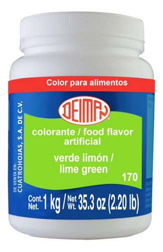 Colorante En Polvo Verde Limon (170) 1kg, Marca Deiman.
