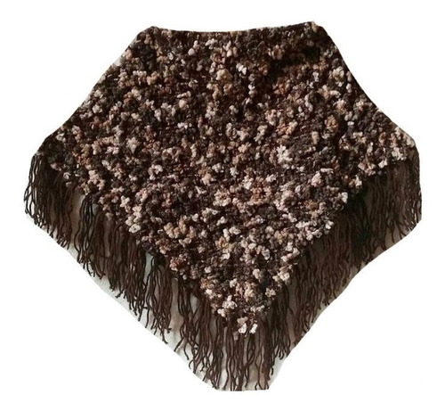 Poncho Tejido Mano Lana Bucle Telar 6 A 8 Años Chocolate 