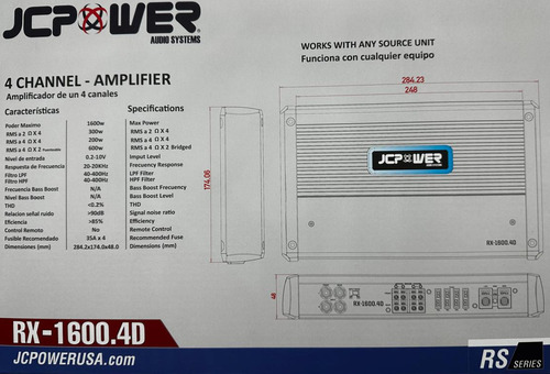Amplificador Jcpower Rx-1600.4d Negro