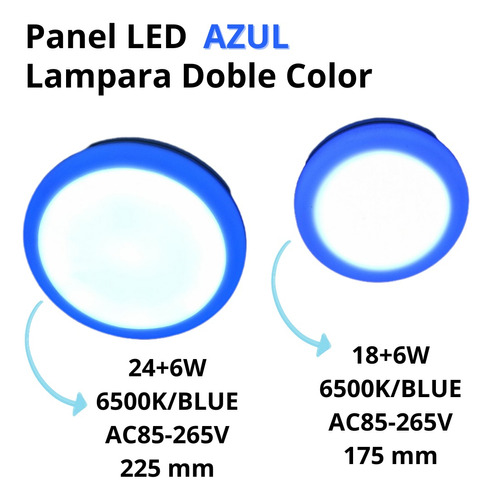 Lampara Led Panel Redonda 18w Doble Color Superficial Azul