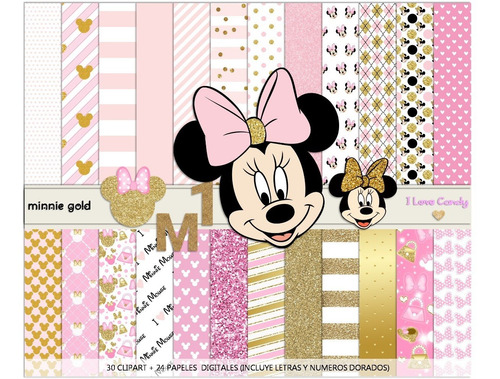 Kit Digital Minnie Gold Papeles + Clipart