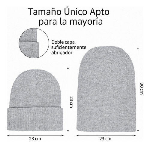 Pack 2 Unidades Gorro Beanie Unisex Otoño/invierno Negro/gris Universal Lisa