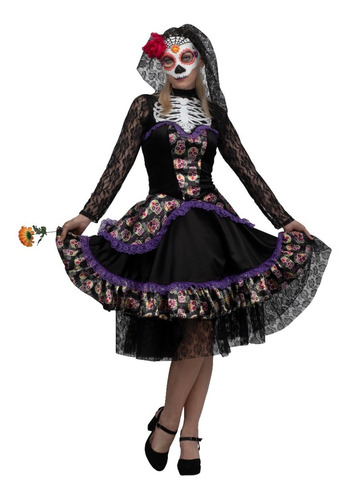 Imagen 1 de 1 de Disfraz De Catrina Mujer Miss Day Of The Dead