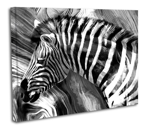 Cuadro Lienzo Canvas 50x60cm Zebra Fondo Marmoleado B/n