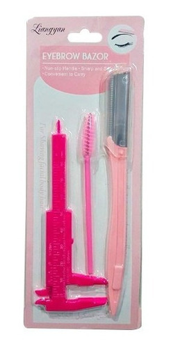 Kit Perfilador De Cejas 3 Piezas Rosa Regla Peine Y Perfil