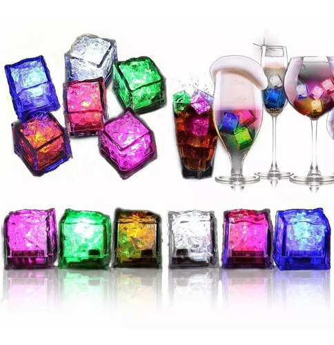 12 Cubos Hielo Led Luminosos Multicolor Fiesta Bebidas Bodas