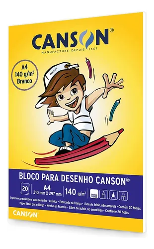 Bloco Papel Canson Desenho Escolar Branco 140g A4 20 Folhas