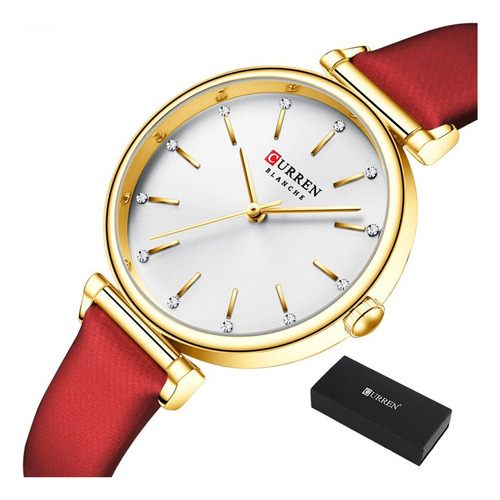 Relojes De Cuero De Cuarzo Casuales Curren Para Mujer Color Del Bisel Red Golden White