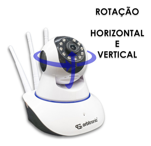 Câmera Segurança 3 Antenas Ip Onvif Wifi Wireless Orbitronic Cor Branco