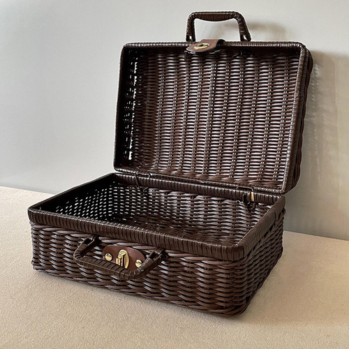 Maleta De Mimbre De Plástico Retro,caja De Maleta S Marrón