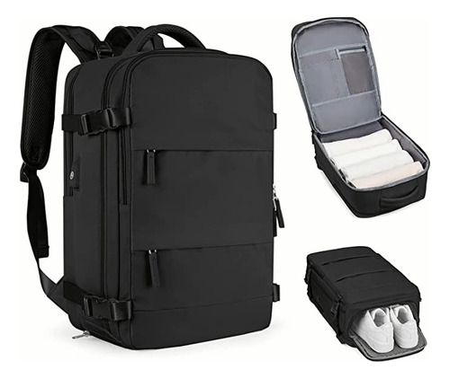 Mochila Para Laptop 16 Inch Hombre Mochilas Escolar Viaje Bolsa Con Cargador Usb Y Bolsillo De Zapatos 45 L 4 Capas Iforu Negro